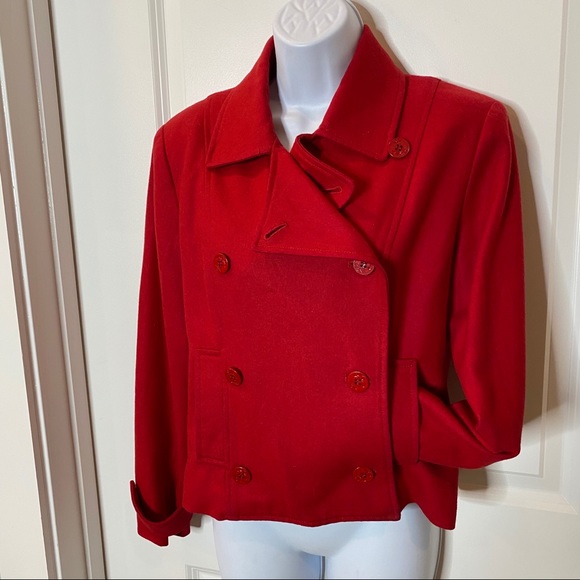 Red Wool Anne Taylor Cropped Pea Coat Size M - Picture 11 of 16